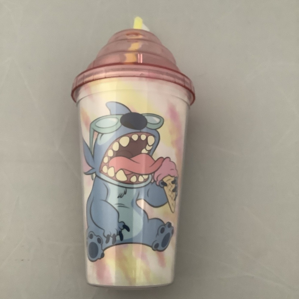 Disney Lilo & Stitch Acrylic Tumbler Cup w Lid & Straw Ice Cream Swirl Pink